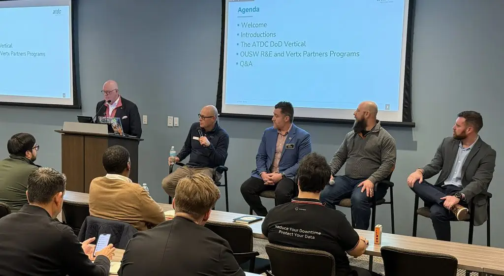Panel discussion for ATDC defense practice area being led by Bob Nunnally